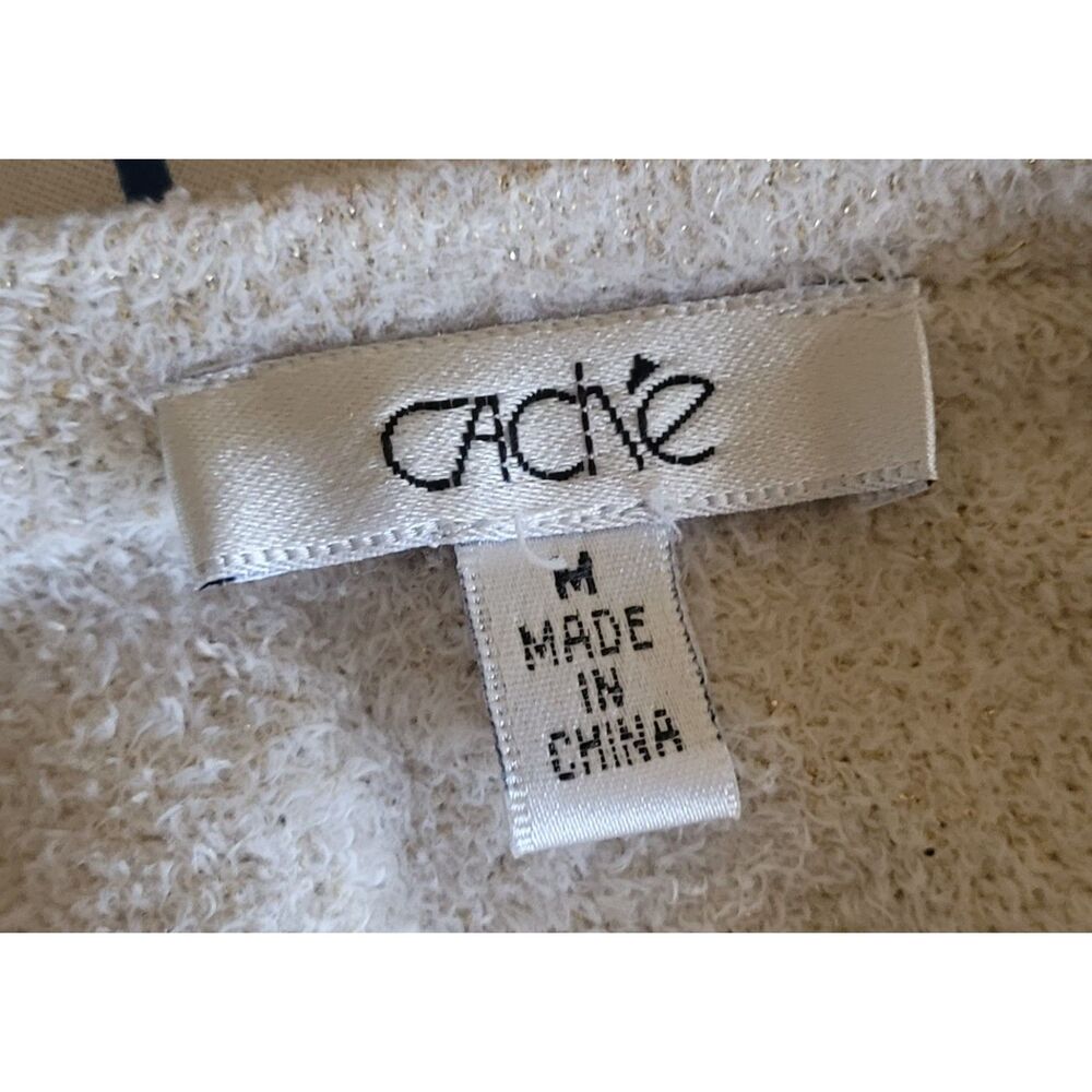 Cream V-Neck Cut Long Sleeve Sweater by Cache (M) - Picture 3 of 3